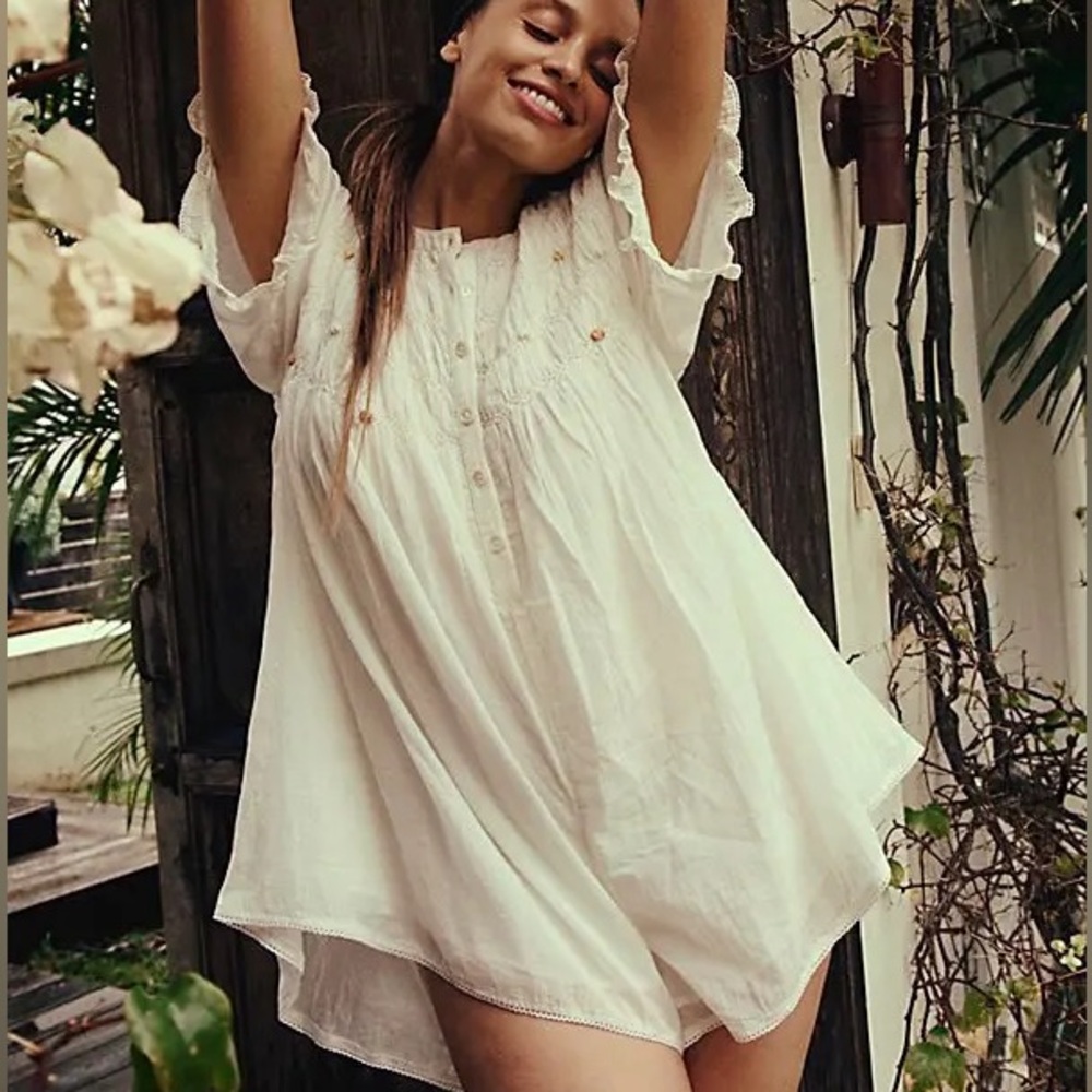Free People White Victoria Babydoll Romper NWT